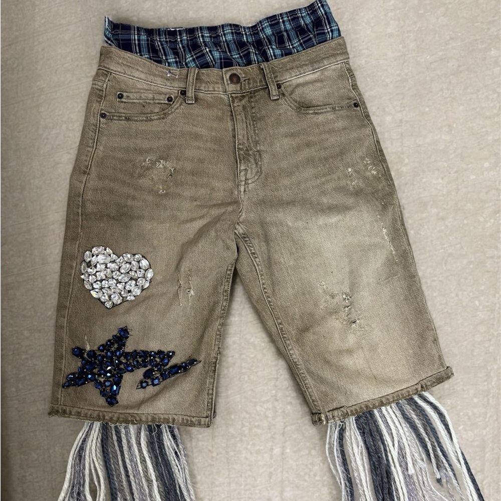 Embellished Fringe Denim Shorts